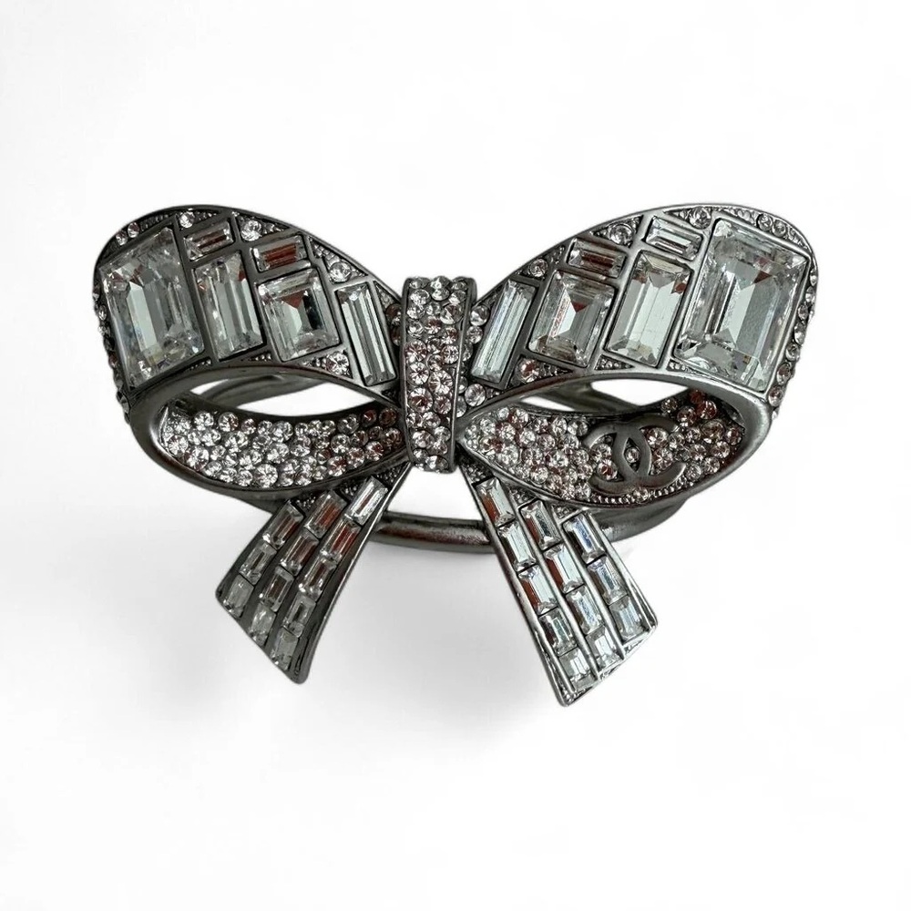 Chanel Crystal Bow Cuff Silver